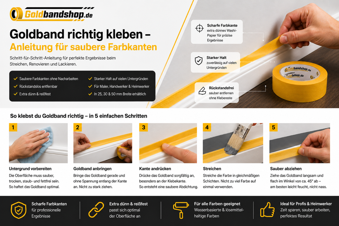 Goldband richtig kleben Schritt-für-Schritt-Anleitung für saubere Farbkanten beim Streichen